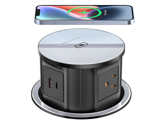 Pop Up Outlet for Countertop with 20W USB C, Recessed Power Strip 4-3/4'' Hidden Outlet with 15W Wireless Charger Electrical Power Socket with 4 AC...