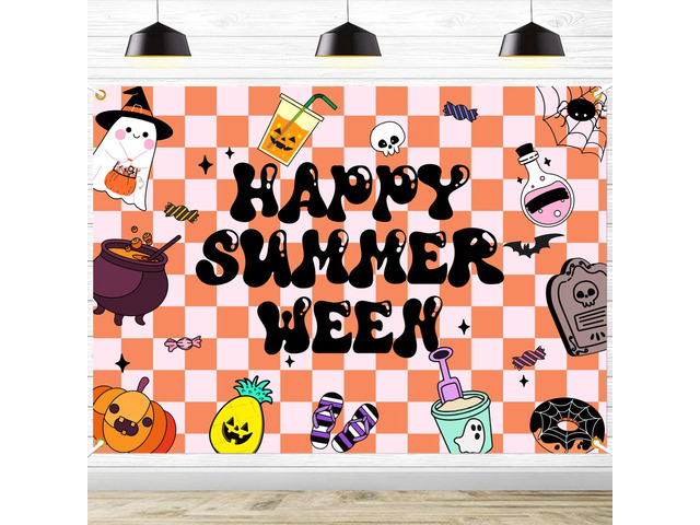 Summerween Backdrop Banner - Happy Summerween Decorations, Halloween in Summer, Summer Halloween Party Decorations Boy Girl Women Photoshoot Photo...