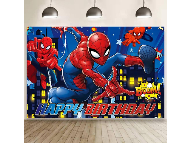 Spider Birthday Party Decorations, 5x3ft Happy Birthday Back Drop Banner Theme Backdrop Banner for Party Decorations Indoor Outdoor