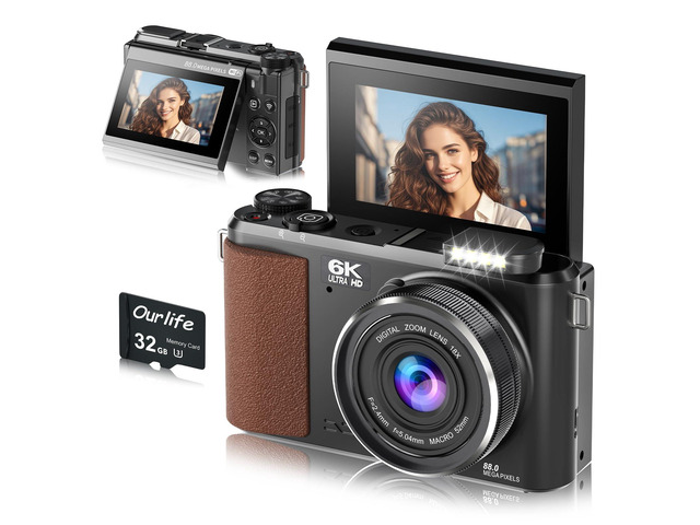 88MP 6K Digital Camera,WiFi Cameras for Photography(32GB Card) Autofocus Camera Vlogging with 3' 180°Flip Screen,Compact Camera Good for...