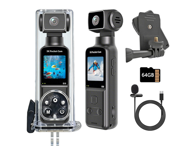 Wearable Body Camera with 270° Rotatable Lens for POV Vlogging, 5K Clip-On Pocket Cam for Cycling, Travel and Daily Life, with External Mic, 64GB...