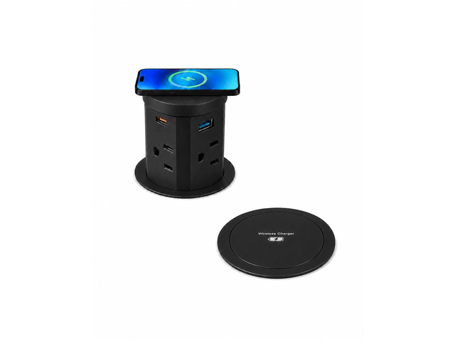 2.4' Pop Up Countertop Outlet, 30W USB-C & Wireless Charger Fits 2.4 in (60mm) grommet holes, 4 AC outlets, 2 USB-C 30W, 2 USB-A 18W, 15W...