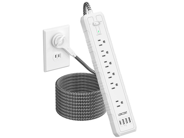 2 Prong to 3 Prong Outlet Adapter, 2 Prong Power Strip 1050J 2 Prong Flat Plug Surge Protector, 6ft Extension Cord, 6 AC Outlets & 4 USB(1...