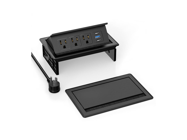 Recessed Conference Table Power Hub with 20W USB-C PD Fast Charging, Flush Mounted for Desks, Kitchens & RVs, 6FT Power Cord (Black)