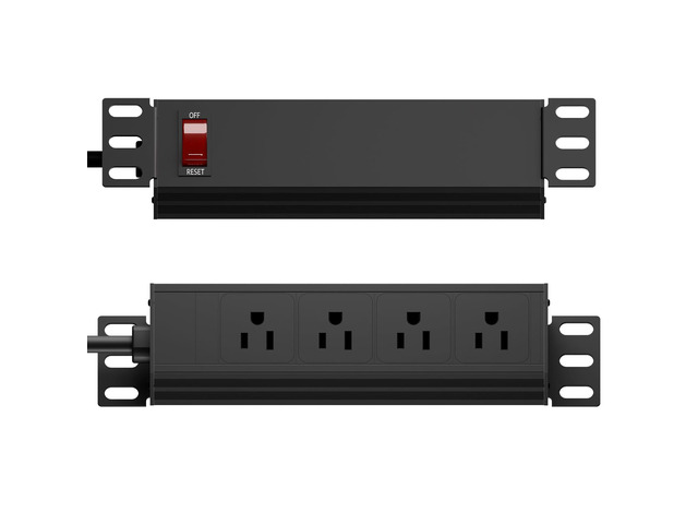 10 inch Rack PDU-1U (4 Rear Outlets),125V/15A 6ft Cable,Surge Protected 1020J,15A Overload Switch,Rack Mount Power Distribution Unit for 10' Mini...