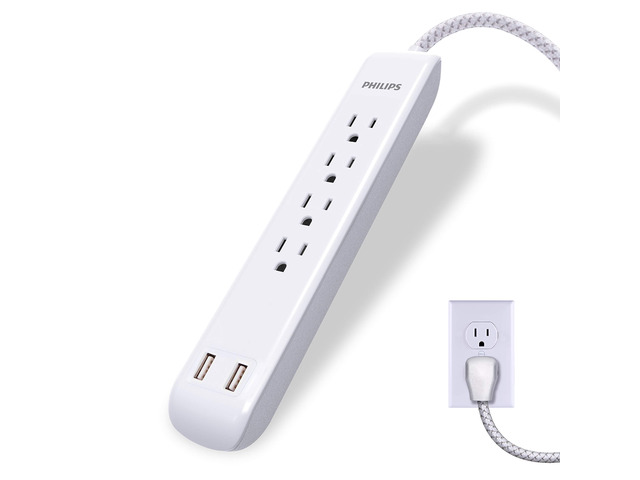 4 Outlet Power Strip Surge Protector with 2 USB Ports, 4 Ft Power Cord, Designer Braided Extension Cord, Flat Plug Extension Cord, 720 Joules,...