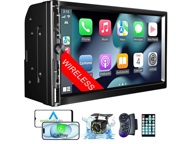 Wireless 7 Inch Double Din Car Stereo with Apple Carplay,Car Radio Receiver Bluetooth 5.1,HD 1024 * 600 Touch Screen, Hands-Free,FM,GPS...