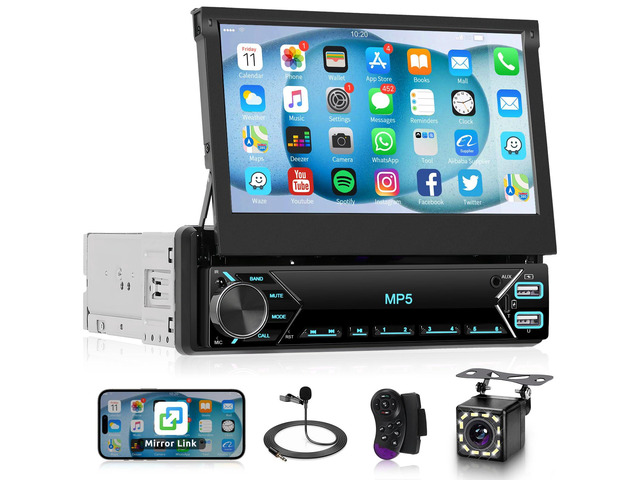 Single Din Flip Out IPS Touchscreen Car Stereo, 7inch Car Stereo with Bluetooth Car Audio Receivers, Backup Camera, FM Radio/Mirror...