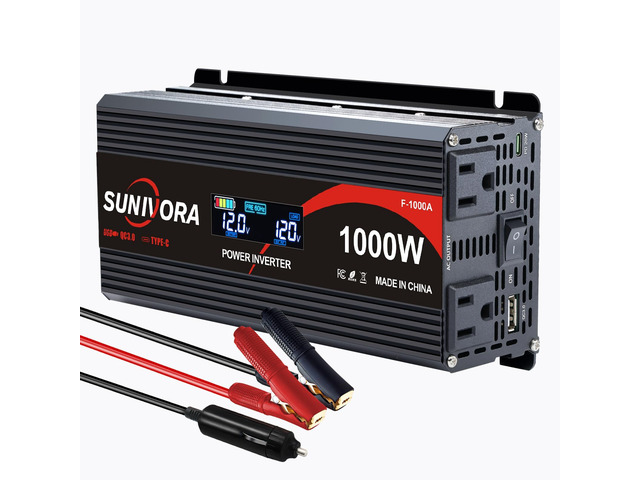 1000 Watt Car Power Inverter 12V DC to 110V/120V AC Converter 2000W Peak with LCD Display, 2 AC Outlets & PD Type-C & USB 3.0, Car Plug in Adapter...