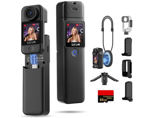 C300 Pocket Vlog Camera,4K Small Action Cam with Dual Touch Screens, 6-Axis Anti-Shake, 154° Wide-Angle Lens, Magnetic Wearable Body Cam,...