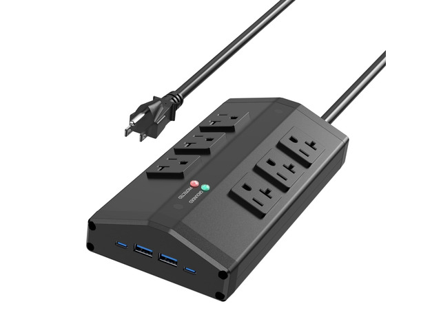 Heavy Duty Surge Protector with 6 Plug 4 USB Ports, 6 FT, Black High Amp Power Strip, 12 Gauge Extension Cord with Multiple Outlets, Metal Wall...