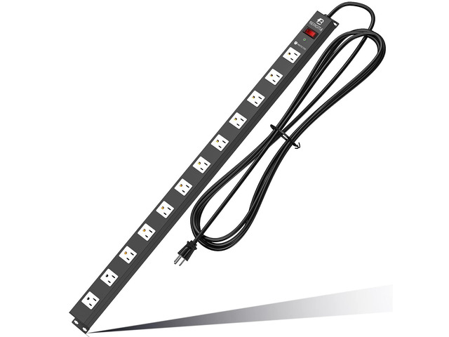 12 Outlet Surge Protector Metal Power Strip, 1800J Mountable Power Outlet, Heavy Duty Workshop Metal Power Strip for Commercial, Industrial, School...