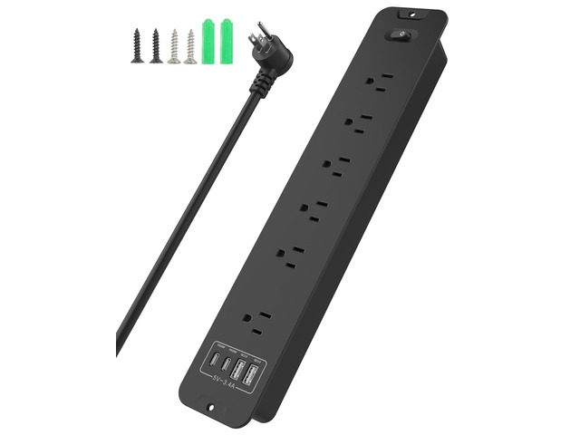 Recessed Power Strip Extension - 10 Outlet Surge Protector with 6 AC - 2 USB-A18W and 2 USB-CPD20W Ports - Flush Mount Desk Outlet with 6 Feet Cord...