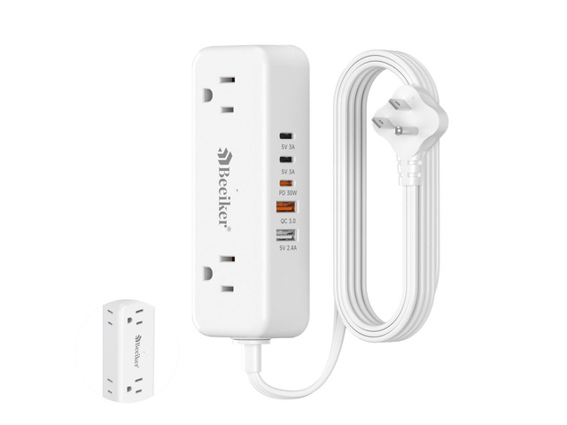 30W 3 USB C Travel Power Strip with 4 AC Outlets 5Ft Extension Cord PD30W,Travel,5 USB,3 USB C,QC3.0,4 Outlets,Compact,mini,Flat Plug,Small 5ft...