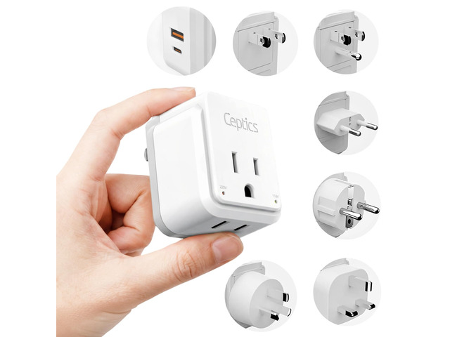 World Power Plug Adapter Set, Dual USB & USB-C 3.1A, 20W with QC-PD, 2 USA Outlet Compact & Powerful, Use In Europe, Asia, Australia, Japan,...