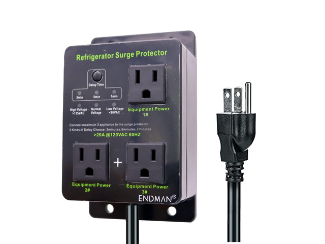 Refrigerator Surge Protector Voltage Protector for Home Appliances with Three Outlet with Time Delay, Protects Against Brownout, Spike, Instant...