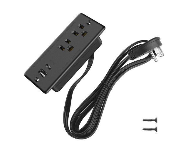 Furniture Recessed Power Strip, 20W USB C Ports, Black, 6FT Hidden Charger Station, Flush Mount, 45°Flat Plug, Plug Extender, Conference Socket,...
