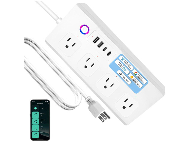 Matter Smart Power Strip,Works with Apple HomeKit, Siri, Alexa, Google Assistant, with 4 Individually Controlled AC Outlets, Multi-Plug Extender...
