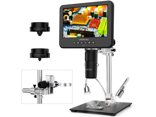 LM246MS 3 Lens 7 inch HDMI Digital Microscope for Soldering, 13'' Boom Arm Stand, UHD 2160P Video 2000X, Adults USB Coin Microscope Full View of...