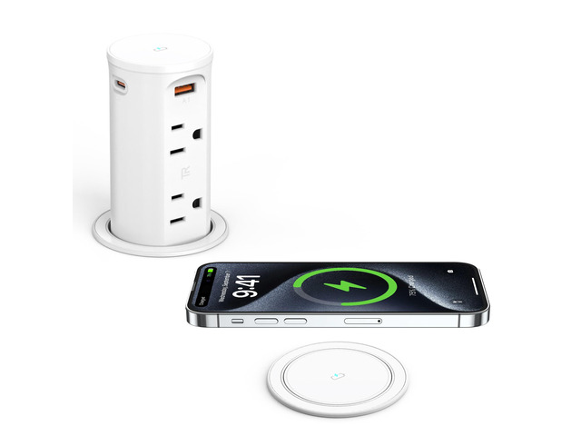 Pop Up Outlet for Countertop with 15W Wireless Charging Pad,20W USB C,Recessed Power Strip 2.5-Inch Hole,Tamper Resistant Receptacle,4 USB,4...