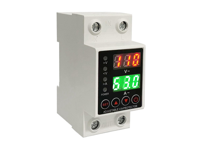 63A Smart Voltage Protector 110V 220V, LCD Display, Adjustable Over/Under Voltage Protection, DIN Rail Mount