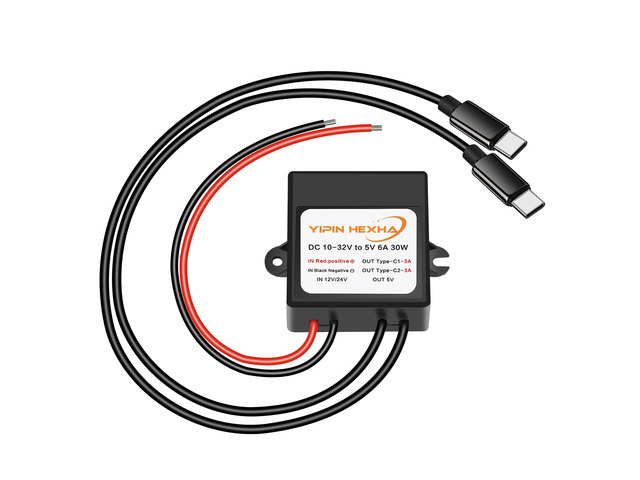DC 12V/24V to 5V 6A 30W Dual Type-C USB C Converter DC Buck Charging Module Electric Step Down Power Adapter