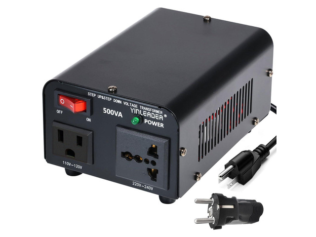 500W 110/120V to 220/240V Voltage Converter Transformer Step Up/Down Converter 110V to 220V, 220V to 110V with US power cord and US to EU Adapter