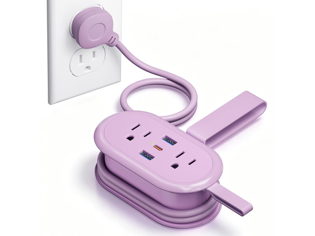 PD 20W Travel Power Strip 4 AC Outlets, 2 USB-A & 1 USB-C Ports 4.6FT Wrapped Travel Extension Cord with Flat Plug, Cruise Approved Power Strip...