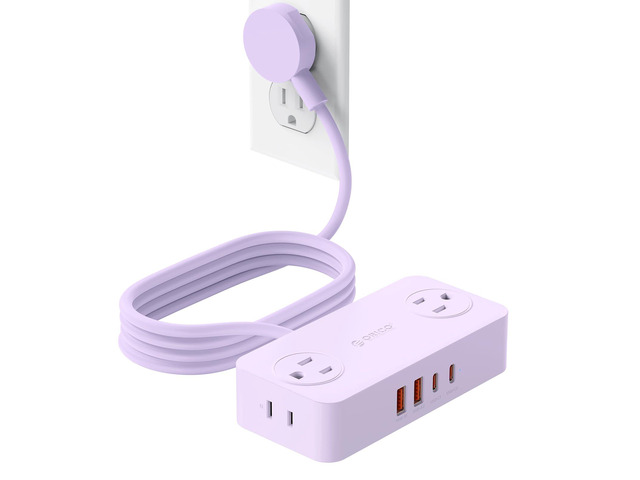 Power Strip with USB Ports, 5Ft Flat Plug Extension Cord 8 in 1 Multiple Outlets(AC*4, USB-C*2, USB-A*2) for Desk,Small Charging Station for...