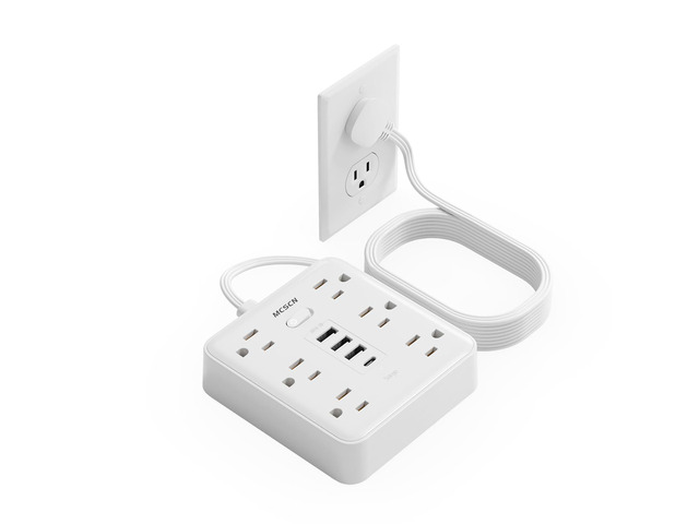 Surge Protector Power Strip, 6 Outlets, 4 USB, 10FT Flat Plug, White 10FT 16AWG Cord, 6AC+4USB(3 USB-A+1 USB-C), 900J Surge, UL Tested, 1875W,...