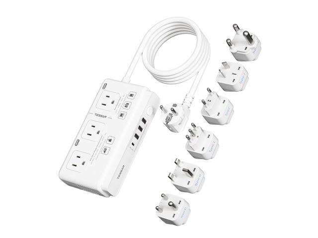 Voltage Converter US to Europe 220 to 110, Universal Travel Adapter 6 FT, 4 USB Ports (1 USB C), 3 AC and EU UK AU IT IN ZA Plug Power Adapter,...