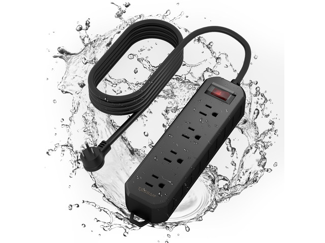 Outdoor Power Strip Weatherproof, 6FT Extension Cord Waterproof 4 Outlets 1 Switch, Surge Protector 1700J, Wall Mountable for Home Office and...