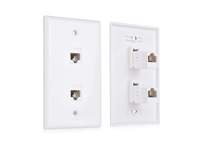 2-Pack 2-Port Ethernet Wall Plate Cat6 with White Keystone 10Gbps, White RJ45 Keystone Jack, White Wall Plate, Cat5e Ethernet Outlet