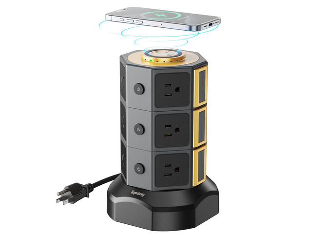 Power Strip Tower, Surge Protector Tower with 15W Wireless Charger, 1050J, 13A Charging Station with 12 AC Outlets & 6 USB Ports (2 USB C), 6.5ft...