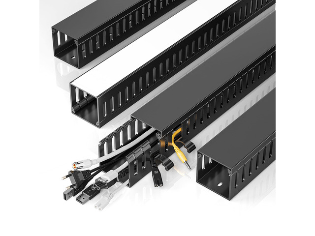 62.8in(4x15.7in) No-Drill Large Cable Management, Under Desk Cord Organizer with Adhesive, Open Slot Cable Raceway for Home/Office/Network, Black