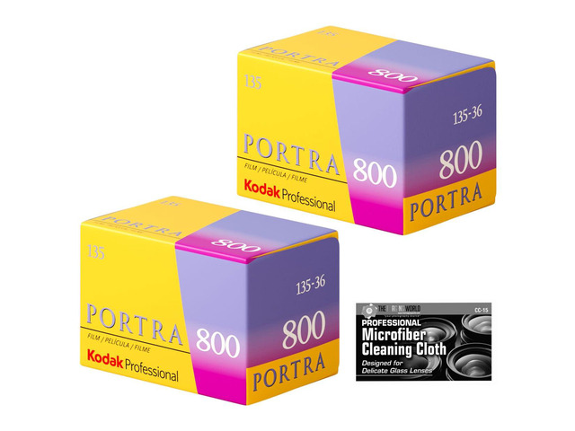 Kodak Professional Portra 800 Color Negative Film (35mm Roll Film, 36 Exposures) - 2 Pack with Cleaning Cloth