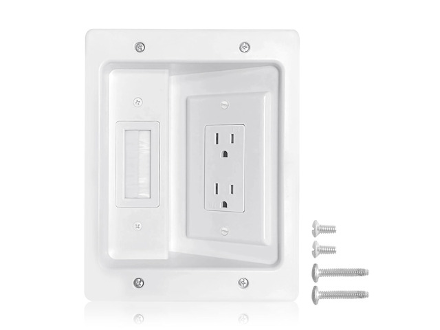 Recessed Outlet Box in Wall Cable Management Kit, Hide Cables Behind The Wall, Cable Pass Through Wall Plate Insert for TV HDMI Network Ethernet...
