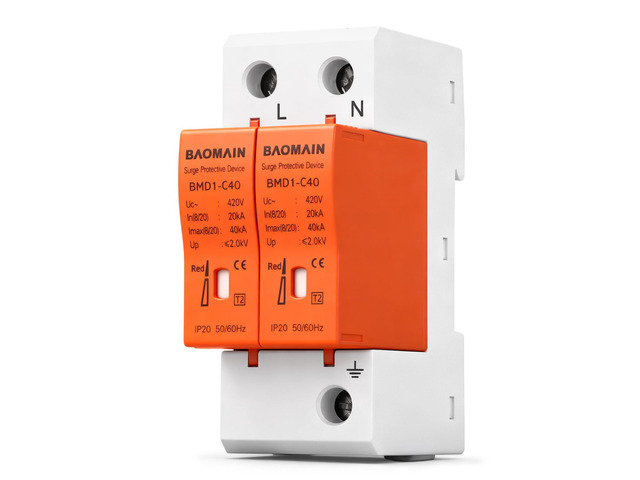 2P AC Surge Protective Device 420V 40kA Single-Phase DIN Rail SPD BMD1-C40 1P+N single-phase 420V AC 40kA surge protector with neutral protection...