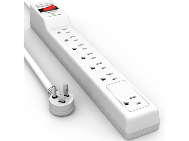 Surge Protector 20FT (980 Joules) Flat Plug Power Strip, Extension Cord with Multiple Outlets, 7 Outlets, ETL Listed, 14 Gauge, Wall Mountable,...