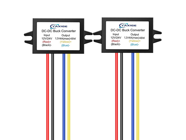 DC 24V to 12V 4A (max) 48W Step-Down Converter - Waterproof DC Buck Regulator Module (2 pcs)