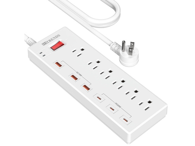 Power Strip, Surge Protector with 6 AC Outlets & 6 USB Ports (3 USB-C & 3 USB-A), 20W PD Fast Charging USB-C, 6 Ft Flat Plug Extension Cord with...