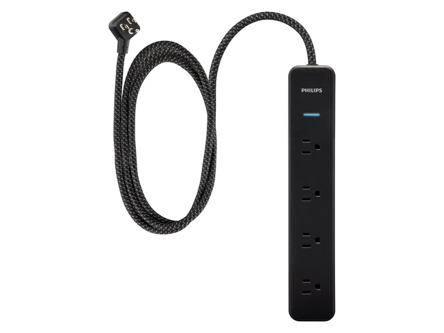 Surge Protector Power Strip, 4 Ft Braided Extension Cord 4 Outlet Extender (Wide Spaced), 450 Joules, Flat Plug, Wall Mount, Home Office Dorm...