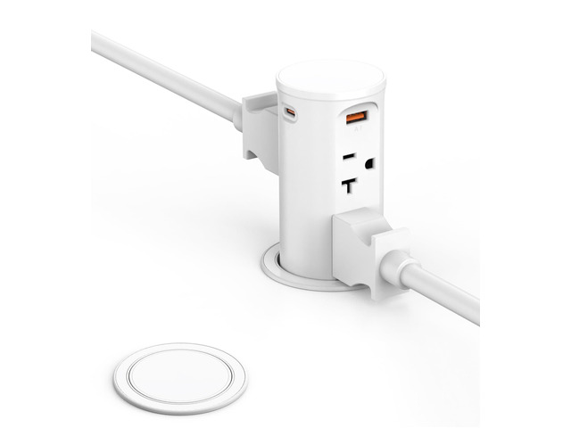 20A Pop Up Outlet for Countertop,Recessed Power Strip 2.5-Inch Hole,Tamper Resistant Receptacle,20W USB C,4 Outlets,Space Saver for Kitchen,Office...
