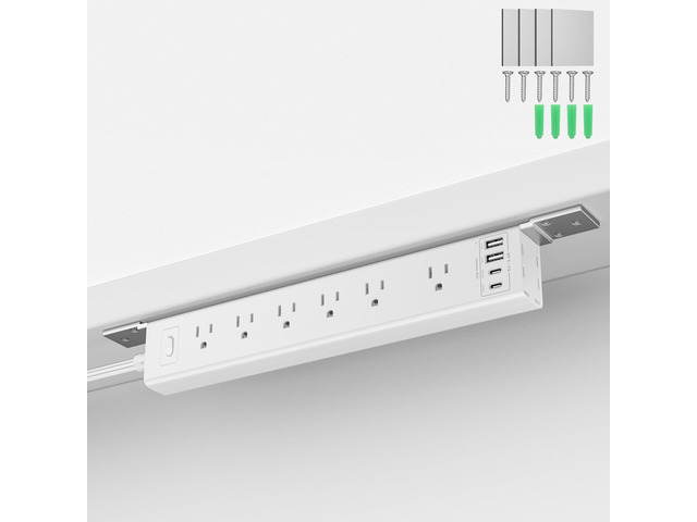 360° Mountable Surge Protector Power Strip, 6AC+4USB (2 USB-C PD20W), 6FT Flat Plug Extension Cord Under Desk/Wall/Corner Mount for...