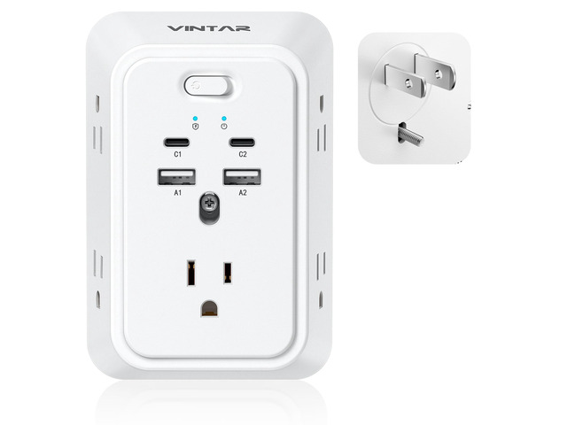 2 Prong to 3 Prong Outlet Adapter, 2 Prong Outlet Extender with 5 AC 5 Outlets, 4 USB(2 USB C), Widely Spaced Extender, Polarized Plug, 1800J...
