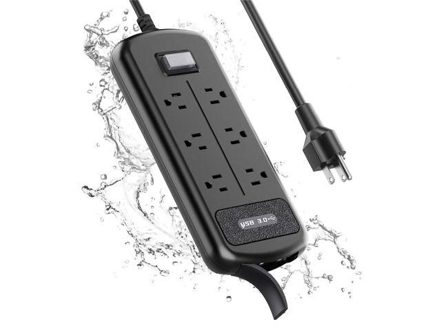 Outdoor Power Strip Weatherproof IPX6, 6 Outlets with 3 USB Ports,1625W/13A, 6Ft Extension Cord, Electric Shockproof & Overload Protection, Wall...