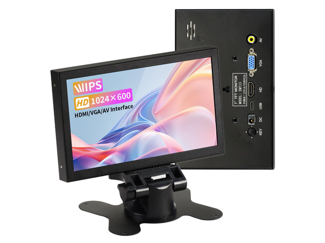 Mini Monitor 7 Inch Screen HDMI, Portable Vga Monitor with AV BNC, 1024×600 LCD Small Screen with Built-in Speakers, 178° View Angle IPS,...