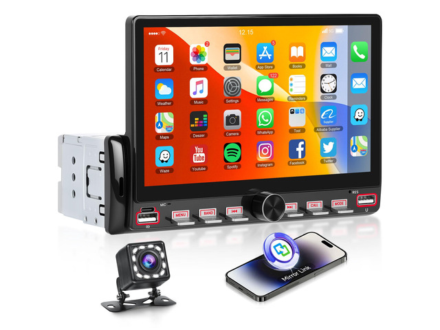 Single Din Car Radio with Bluetooth iOS/Android Mirror Link Share Same Video, 7' IPS Touch Screen Car Radio 1 Din with Piano Keys Support Backup...