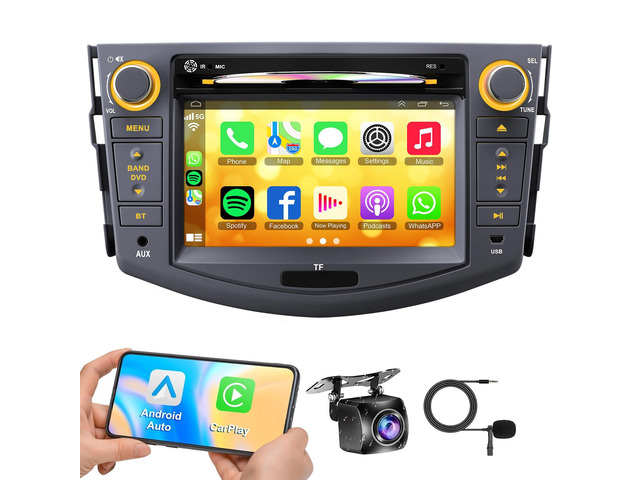 Car Radio for Toyota RAV4 2007 2008 2009 2010 2011 2012, 7-inch Touch Screen Stereo Support CD/DVD,CarPlay & Android Auto, Bluetooth5.2 & Voice...