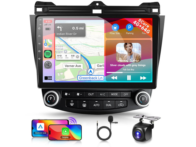 5/6GhzWiFi,for Honda Accord 7th 2003-2007 Car Stereo Radio with Snapdragon 8Core 4GB+64GB,10.1 Inch IPS Touchscreen Wireless Carplay/Android Auto...